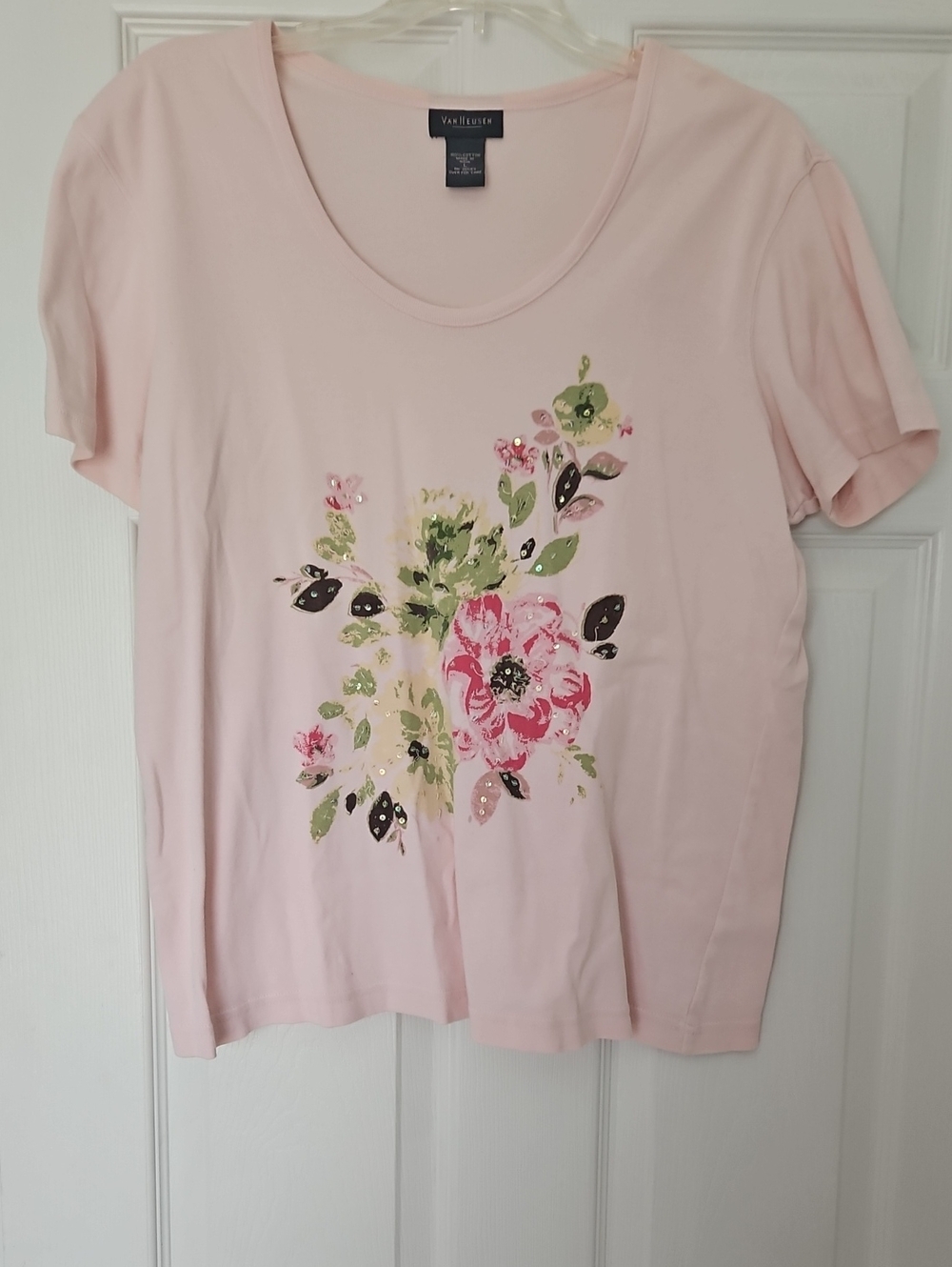 Van Heusen Pale Pink Short Sleeve Tee with Floral Graphic
